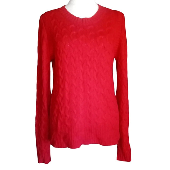 J. Crew Red Cable Open Knit Wool Angora Blend Crew Neck Sweater Size Medium - Picture 1 of 8
